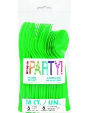 18st Smaragdgrøn Plastbestik sæt - Basale Farver Linje