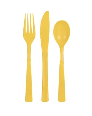 18pc Sunflower Yellow Plastic Cutlery Set - Línea Colores Básicos
