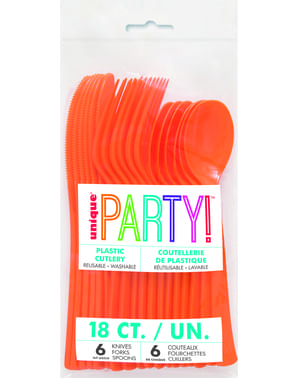 18 couverts orange en plastique - Gamme couleur unie