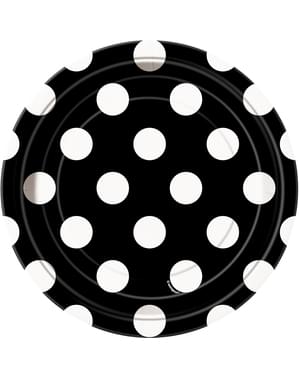 8 πιάτα μαύρα με μικρές λευκές τελείες (18 cm)