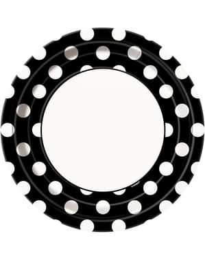 8 černých talířů s bílými puntíky (23 cm)