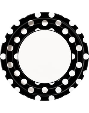 8 platos negro con topos blancos (23 cm)