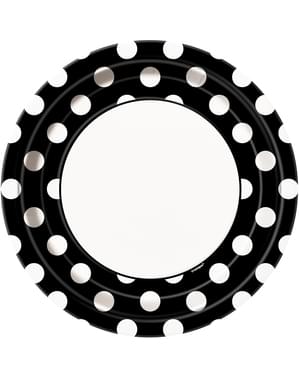 8 tanjura crne s bijelim točkicama (23 cm)