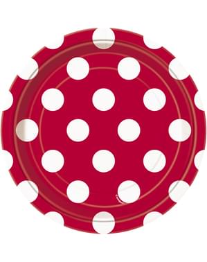 8 krožnikov rdečih z majhnimi belimi pikami (18 cm) - Osnovna barvna linija