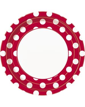 8 tanjura crvene boje sa bijelim točkicama (23 cm) - Osnovna Boja Linija
