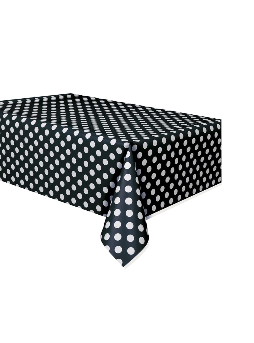 Black Table Cover with White Polka Dots