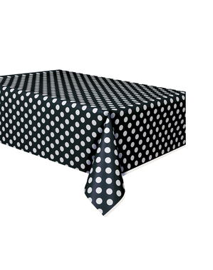 Black Table Cover with White Polka Dots