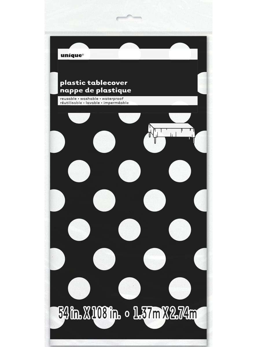 Black Table Cover with White Polka Dots