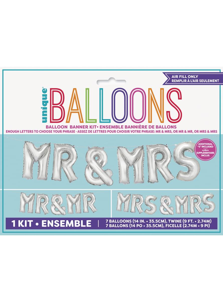 “Mr & Mrs” Silver Balloon Garland
