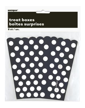 8 boîtes à popcorn noir à pois blancs