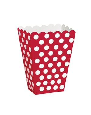 8 boîtes à popcorn rouge à pois blancs - Gamme couleur unie