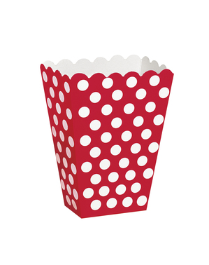 8 popcornaskar röda med vita prickar - kollektion basfärger
