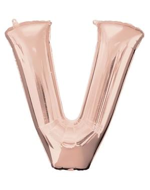 Balon folie litera V roz auriu (81cm)