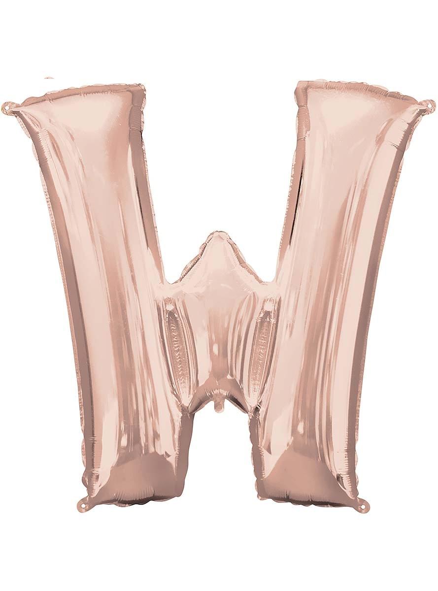 Bokstaven W folieballong i rosegull (83cm)