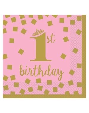 16 1st Birthday Napkins in Pink and Gold