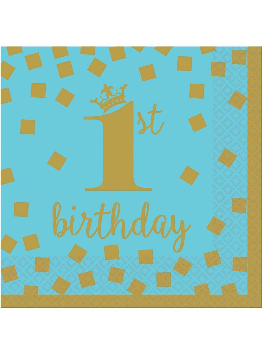 16 Servietten 1st Birthday blau-gold