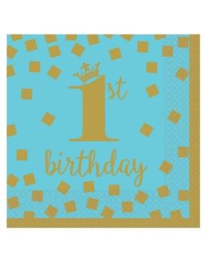 16 Servietten 1st Birthday blau-gold