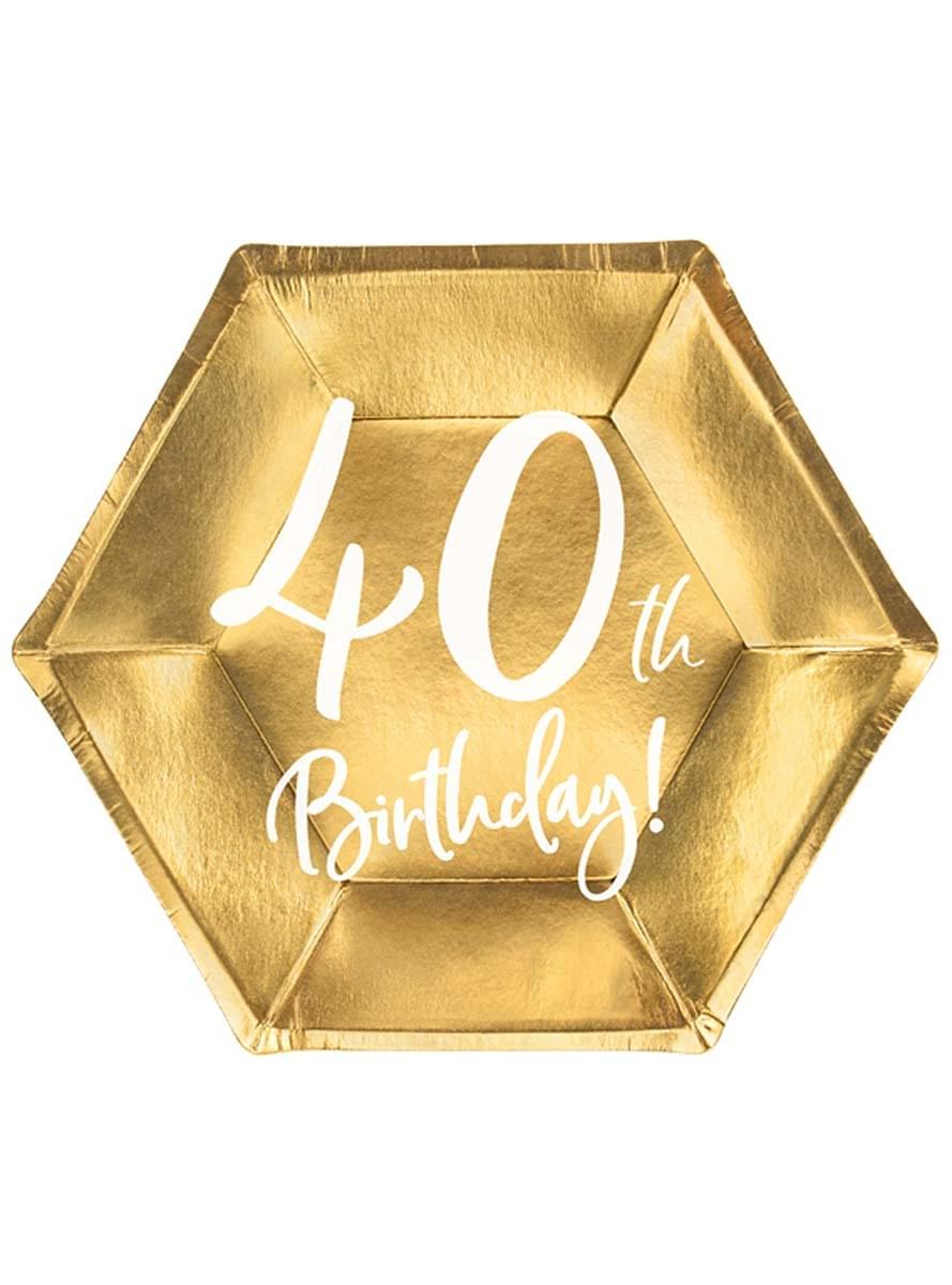 6 Gold 40th Birthday Plates (20 cm)