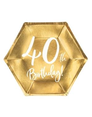 6 Gold 40th Birthday Plates (20 cm)