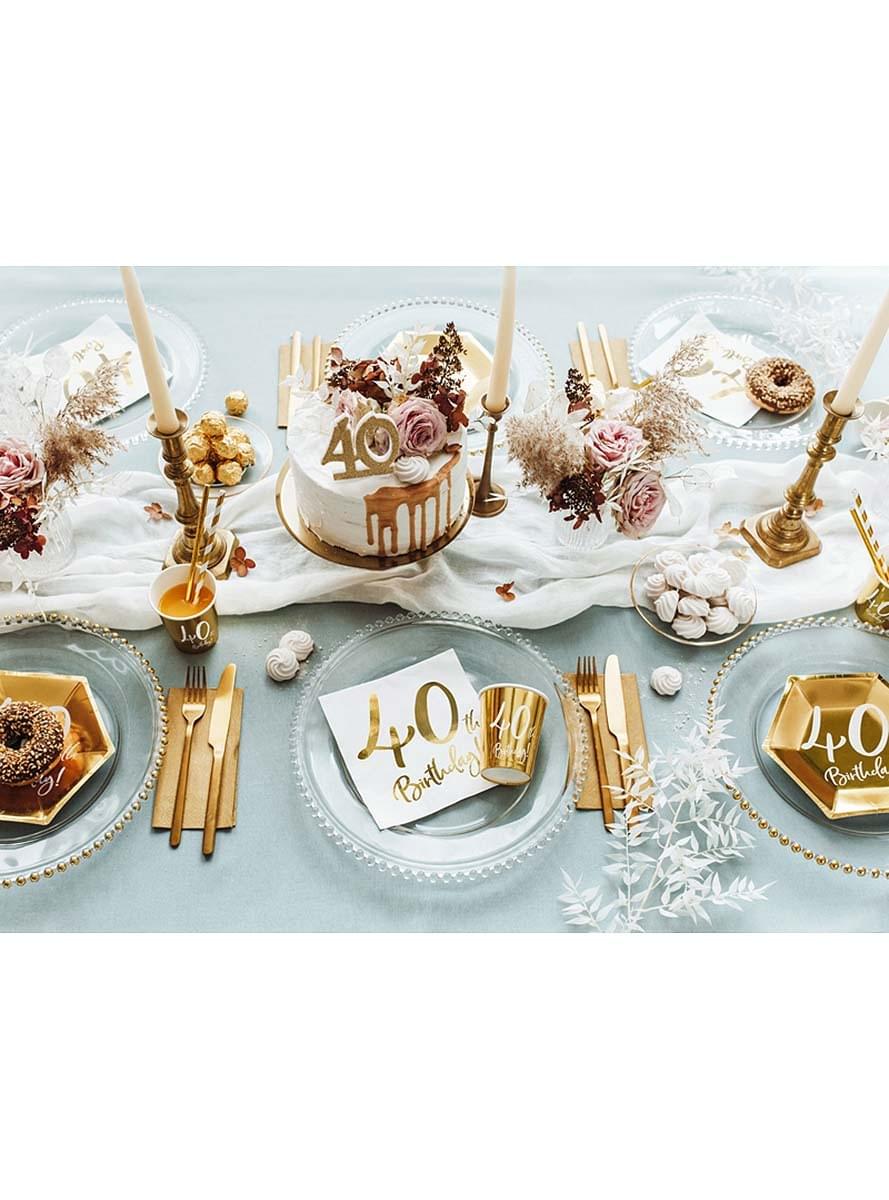 6 Guld 40-års Fødselsdagstallerkner (20 cm)