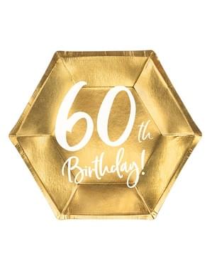 6 Gold 60th Birthday Plates (20 cm)