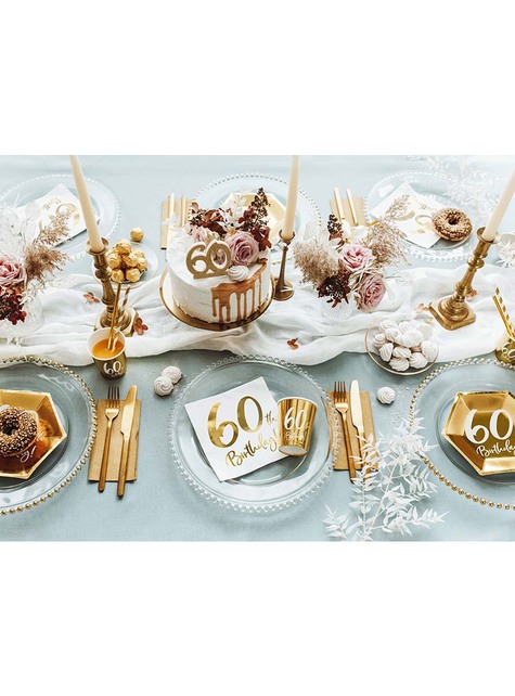 6 piatti dorati 60° compleanno (20 cm) per feste e compleanni