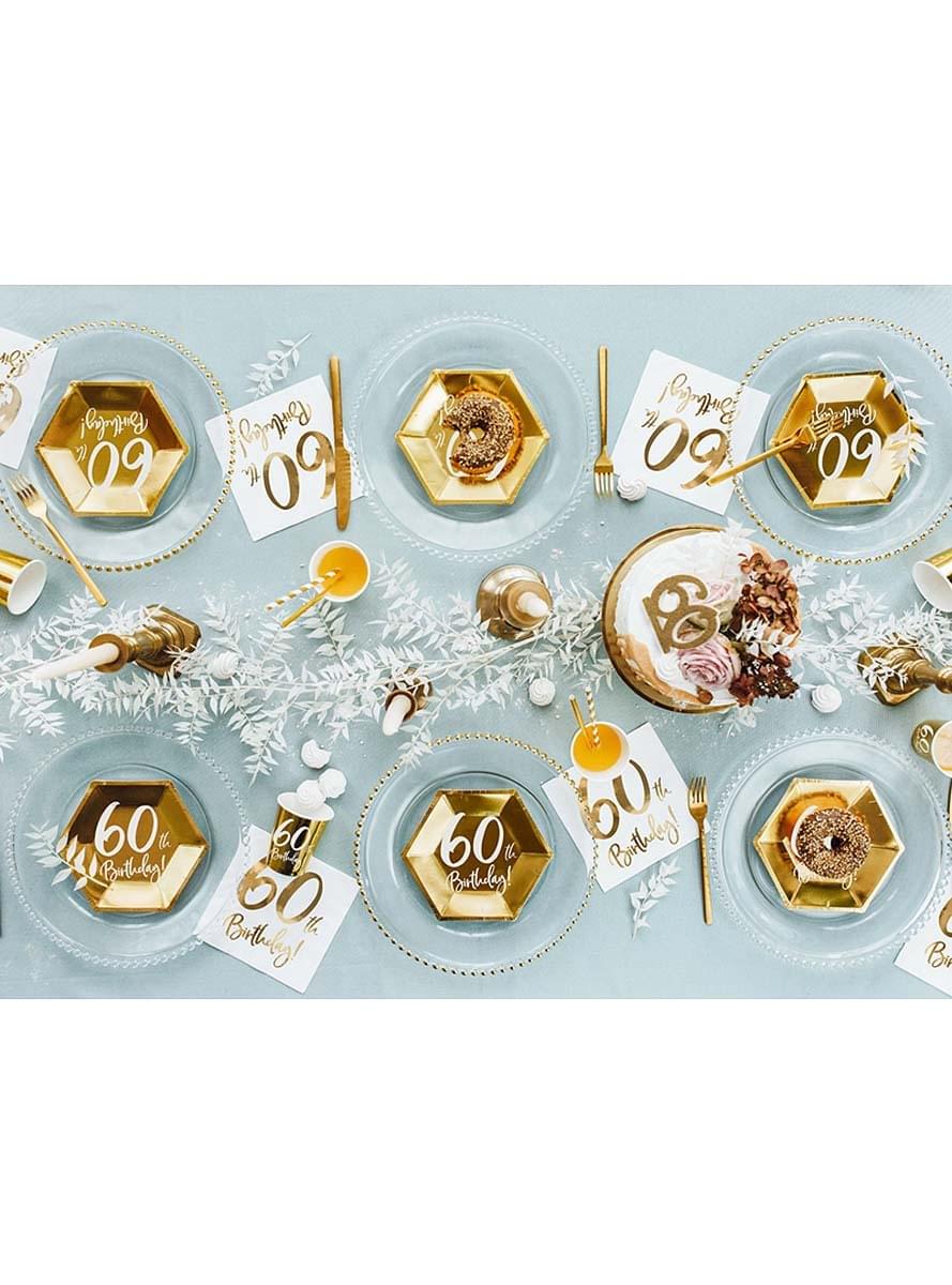 6 Guld 60-års Fødselsdagstallerkner (20 cm)