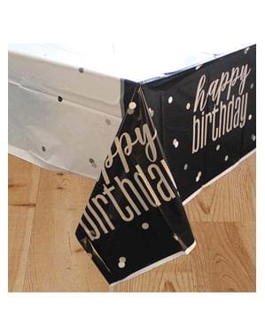 Black “Happy Birthday” Table Cover - Black & Silver Glitz