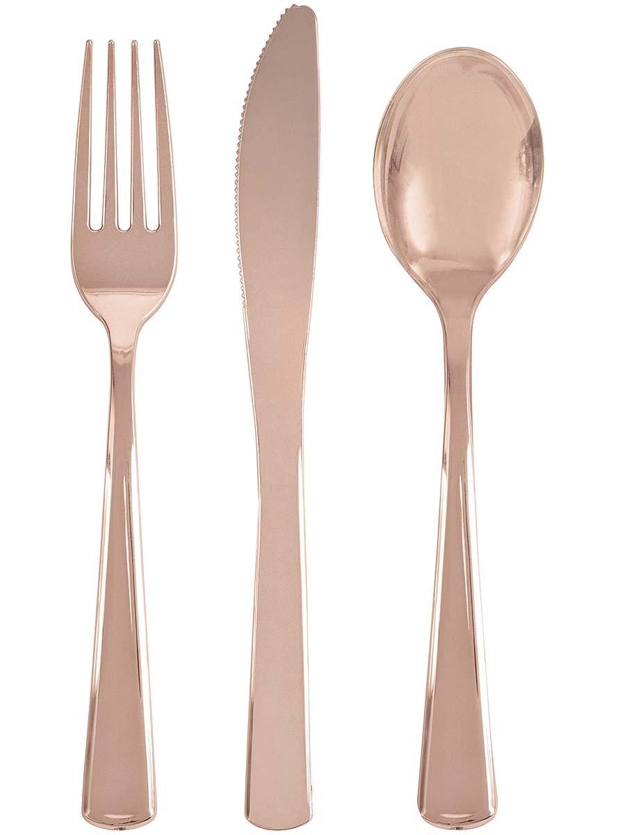 18pc Rose Gold Plastic Cutlery Set - Línea Colores Básicos