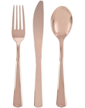 18pc Rose Gold Plastic Cutlery Set - Línea Colores Básicos