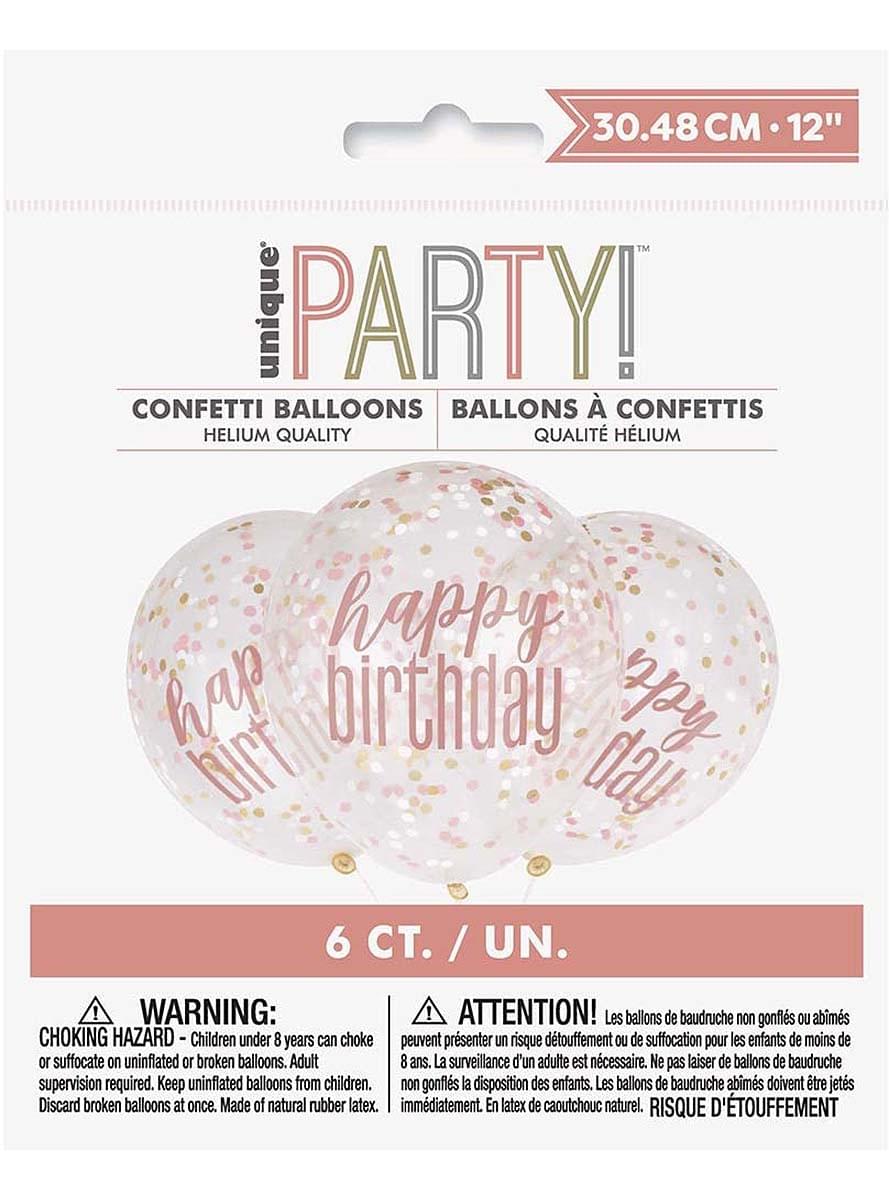 6 globos con confeti oro rosa 