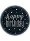 8 Mustaa ”Happy Birthday” -Lautasta (23 cm) - Black & Silver Glitz