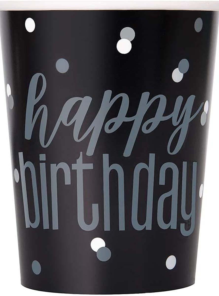 8 perechi de ochelari negri „Happy Birthday” - Black & Silver Glitz