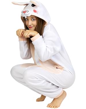 Fato de coelho onesie para adulto