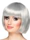 Peluca plateada media melena con flequillo para mujer