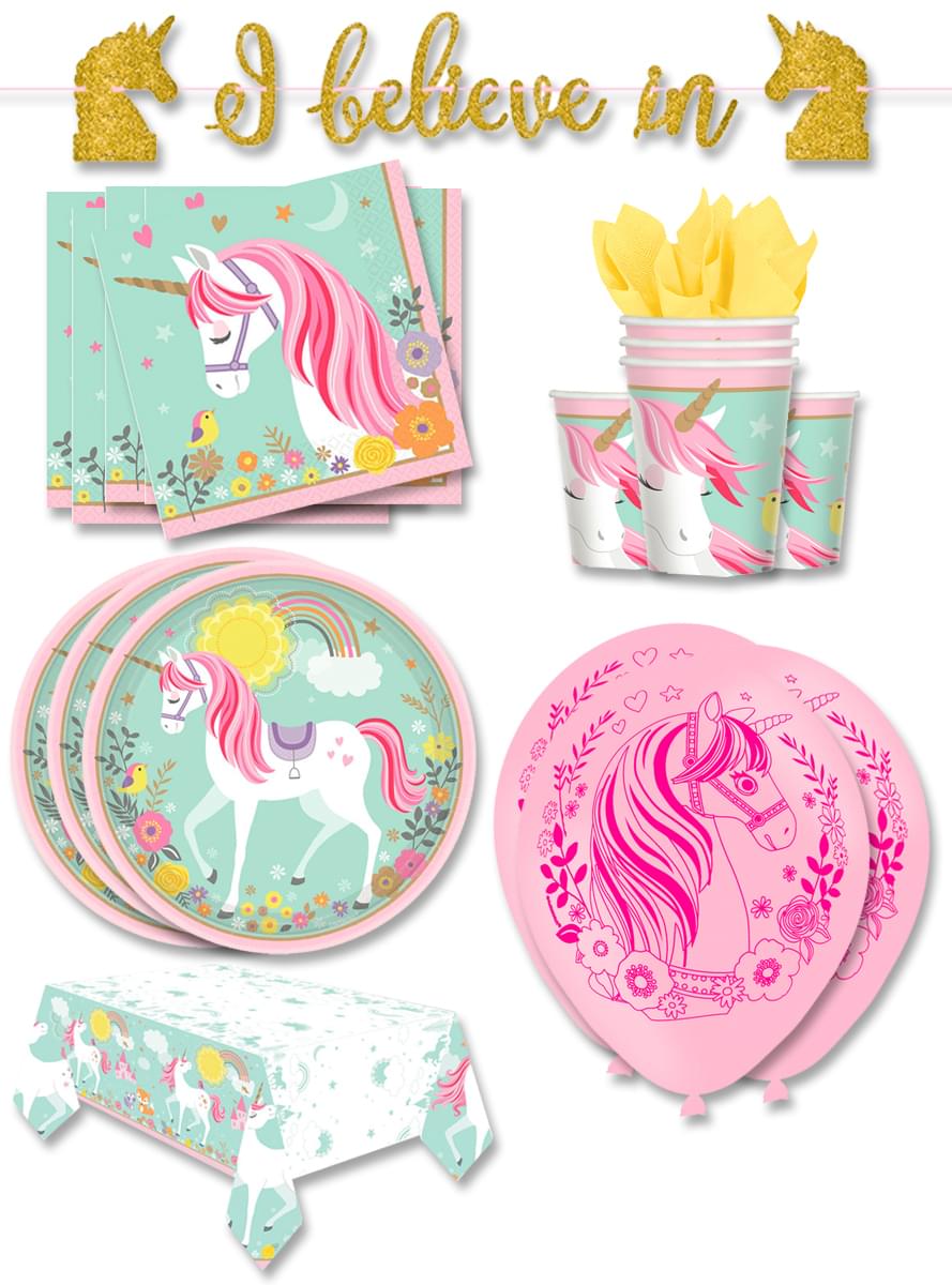 Premium Enhjørning Festdekorasjoner for 16 Personer - Pretty Unicorn