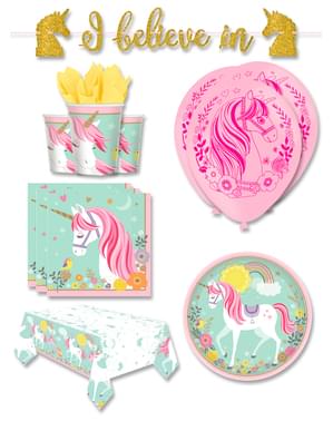 Festdekoration enhörning premium 8 personer - Pretty Unicorn