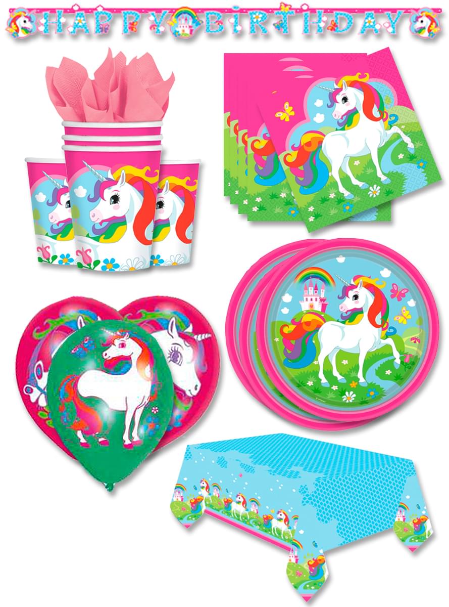 Dekoracje imprezowe Premium Jednorożec na 16 osób - Rainbow Unicorn