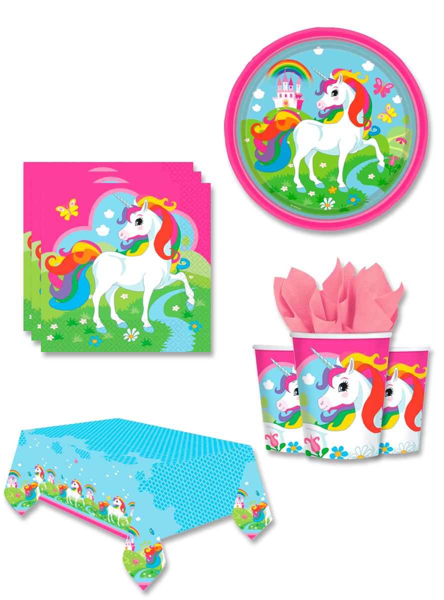 Festdekoration enhörning 8 personer - Rainbow Unicorn