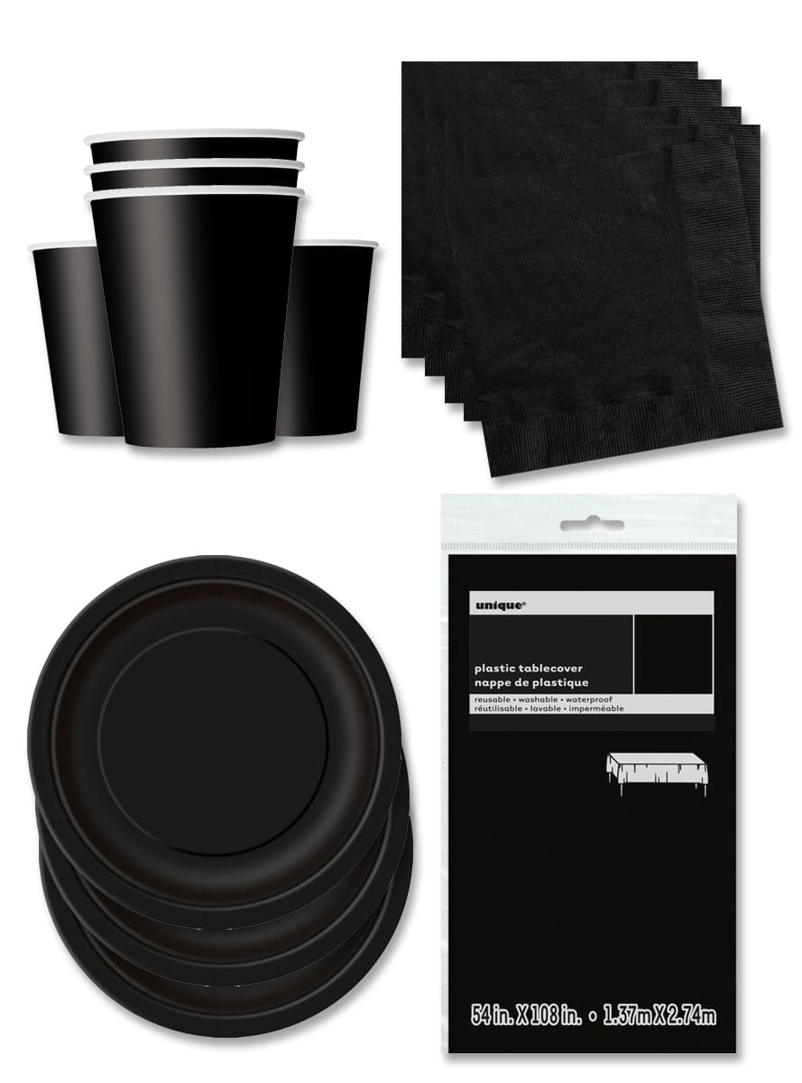 Украса за парти за 16 души в черно – серия „Основни цветове“