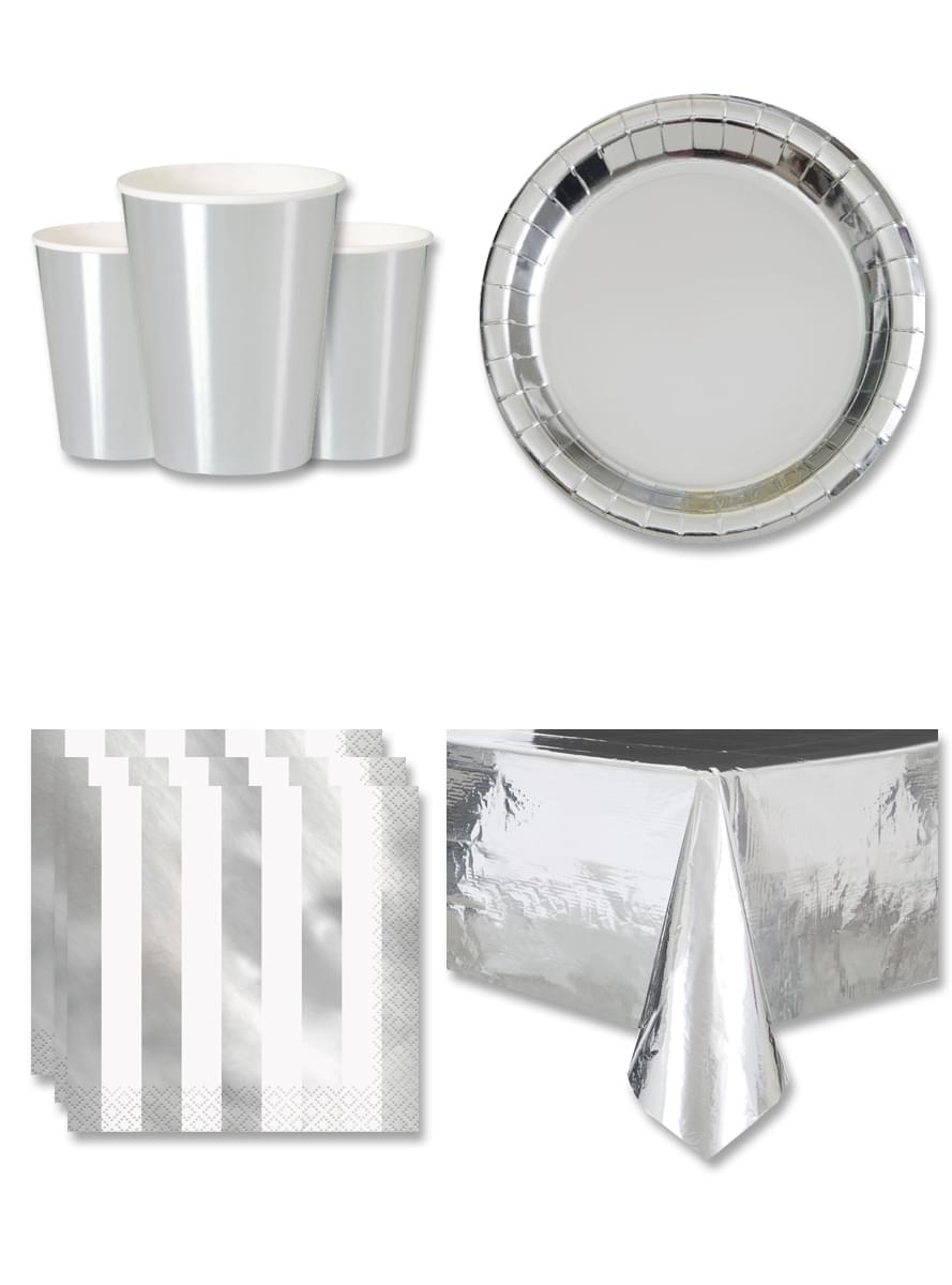 Silver Party Decorations for 8 People - Basic Colours Line