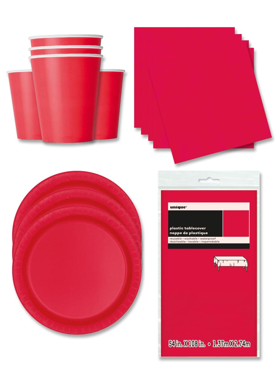 Décoration fête rouge 16 personnes - Gamme couleur unie