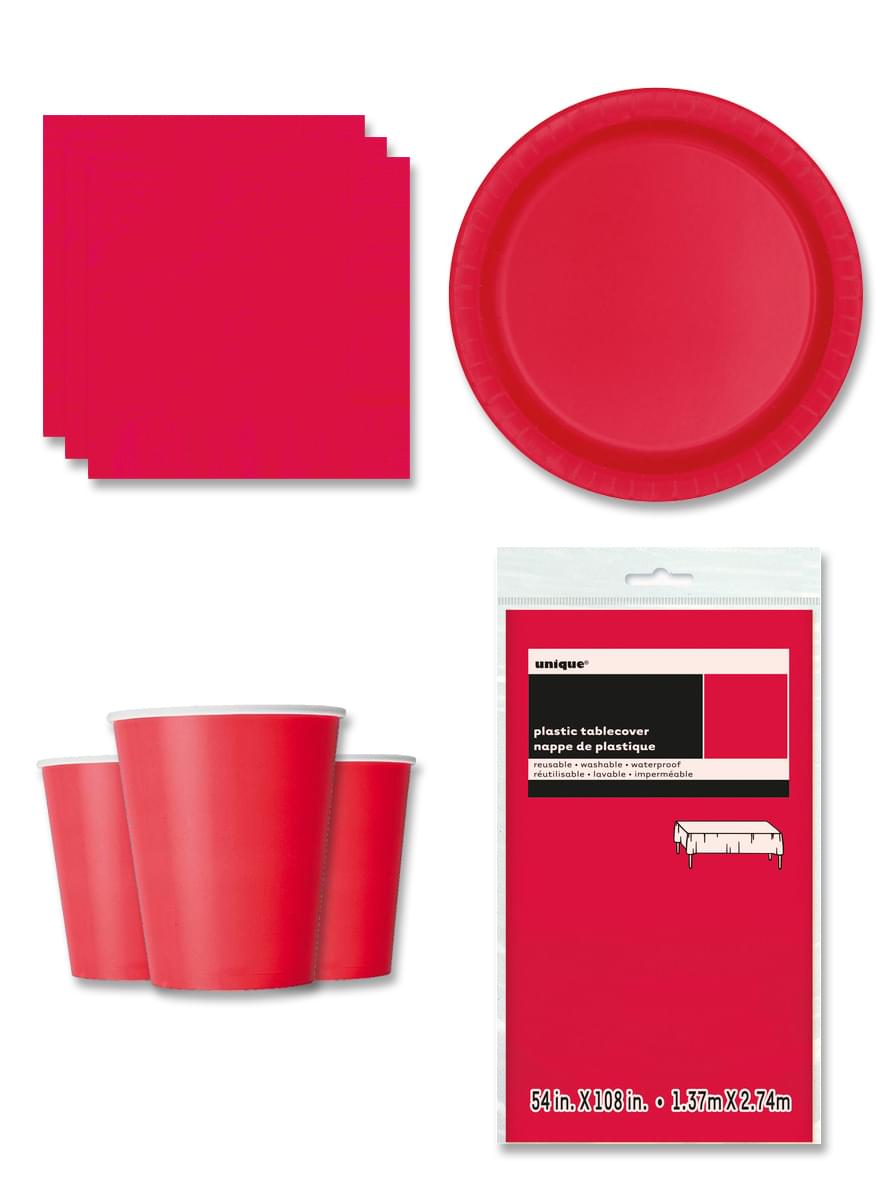 Décoration fête rouge 8 personnes - Gamme couleur unie