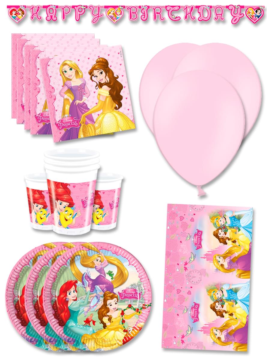 Décoration anniversaire premium princesses Disney 16 personnes
