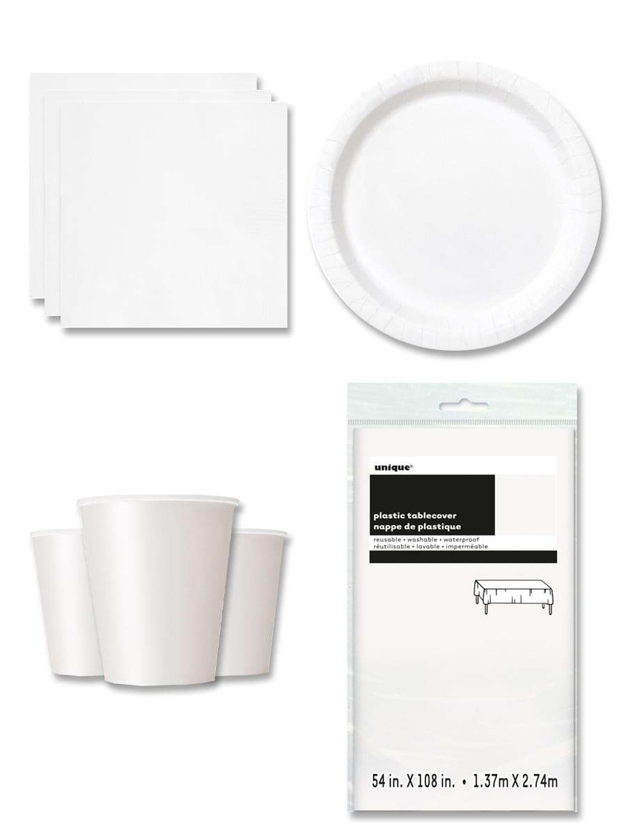 Décoration fête blanche 8 personnes - Gamme couleur unie