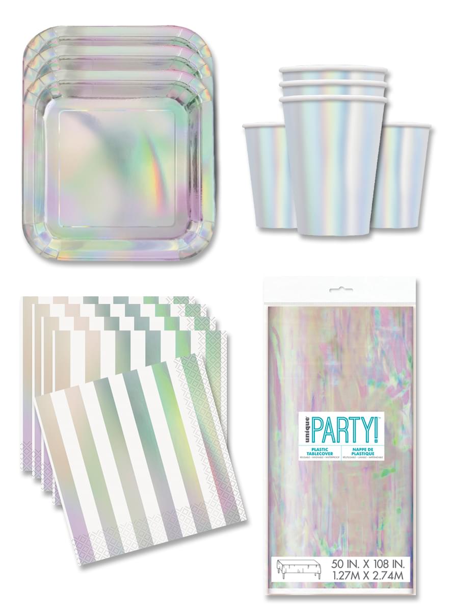 Iridescent Party Decorations for 16 People - Basic Colours Line