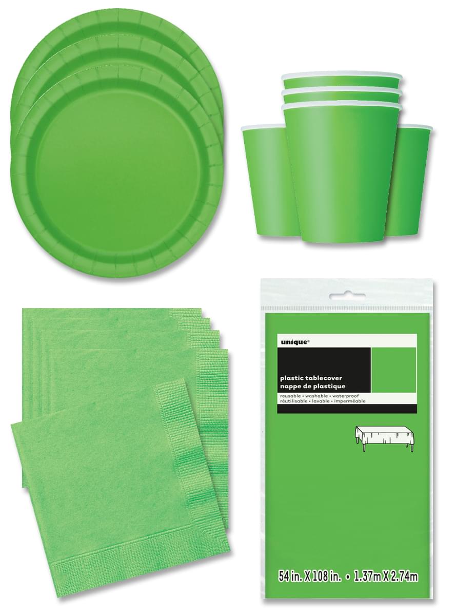 Décoration fête vert citron 16 personnes - Gamme couleur unie
