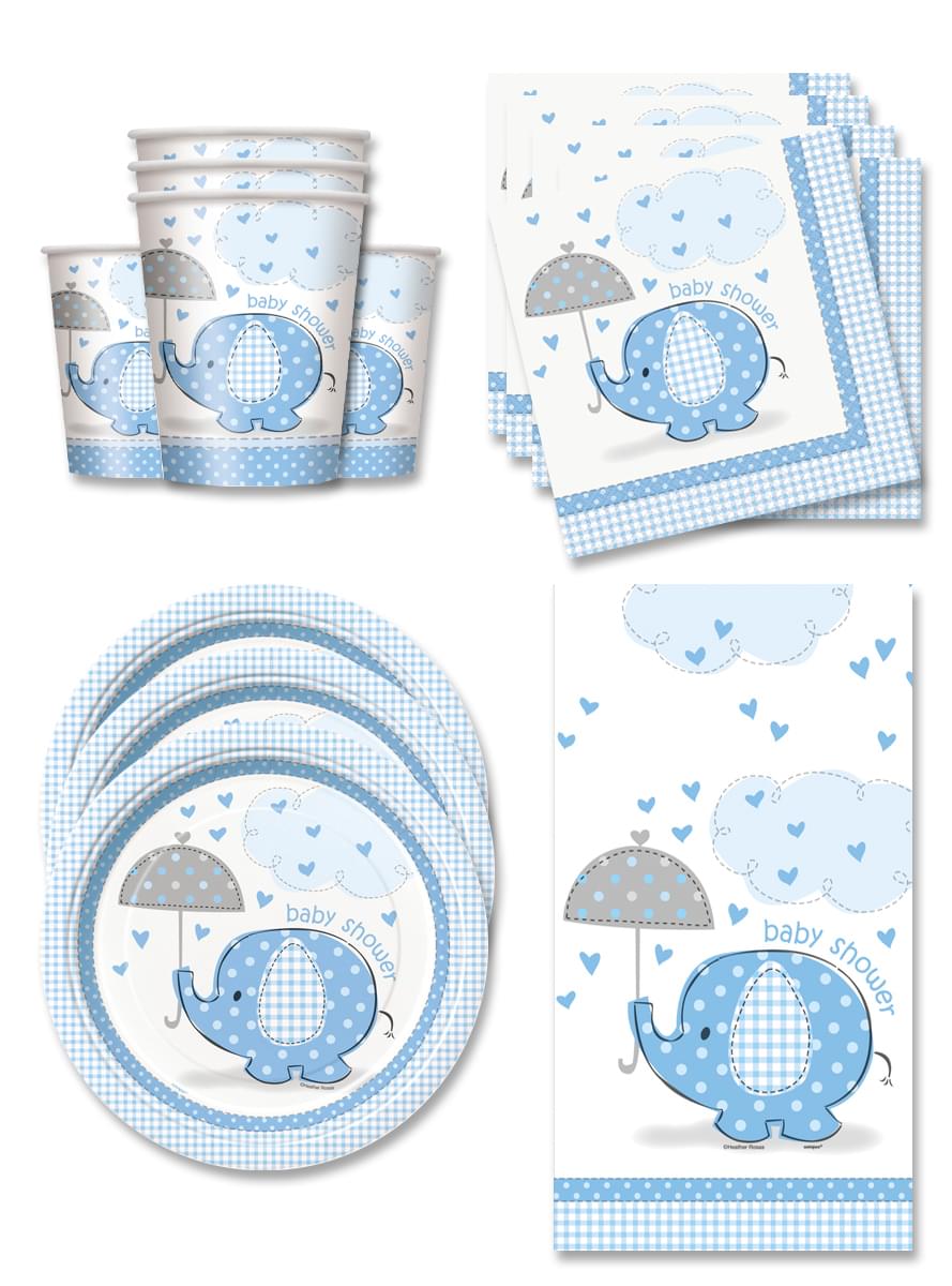 Modré party dekorace Baby Shower pro 16 lidí - Umbrellaphants Blue