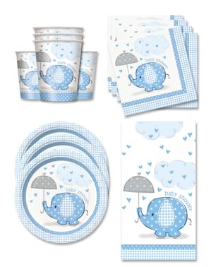 Blauwe Baby Shower Feestdecoraties voor 16 personen - Umbrellaphants Blue