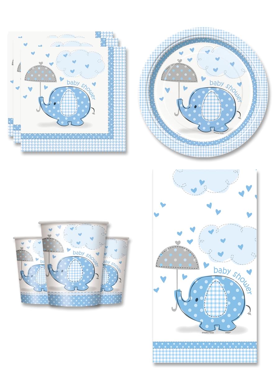 Μπλε Διακοσμητικά για Πάρτι Baby Shower για 8 Άτομα - Umbrellaphants Blue